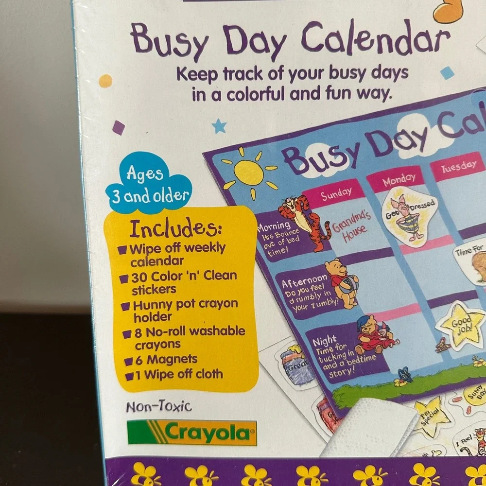 VTG 1996 Winnie the Pooh Busy Day Calendar Crayola Sealed Disney Activity Set
